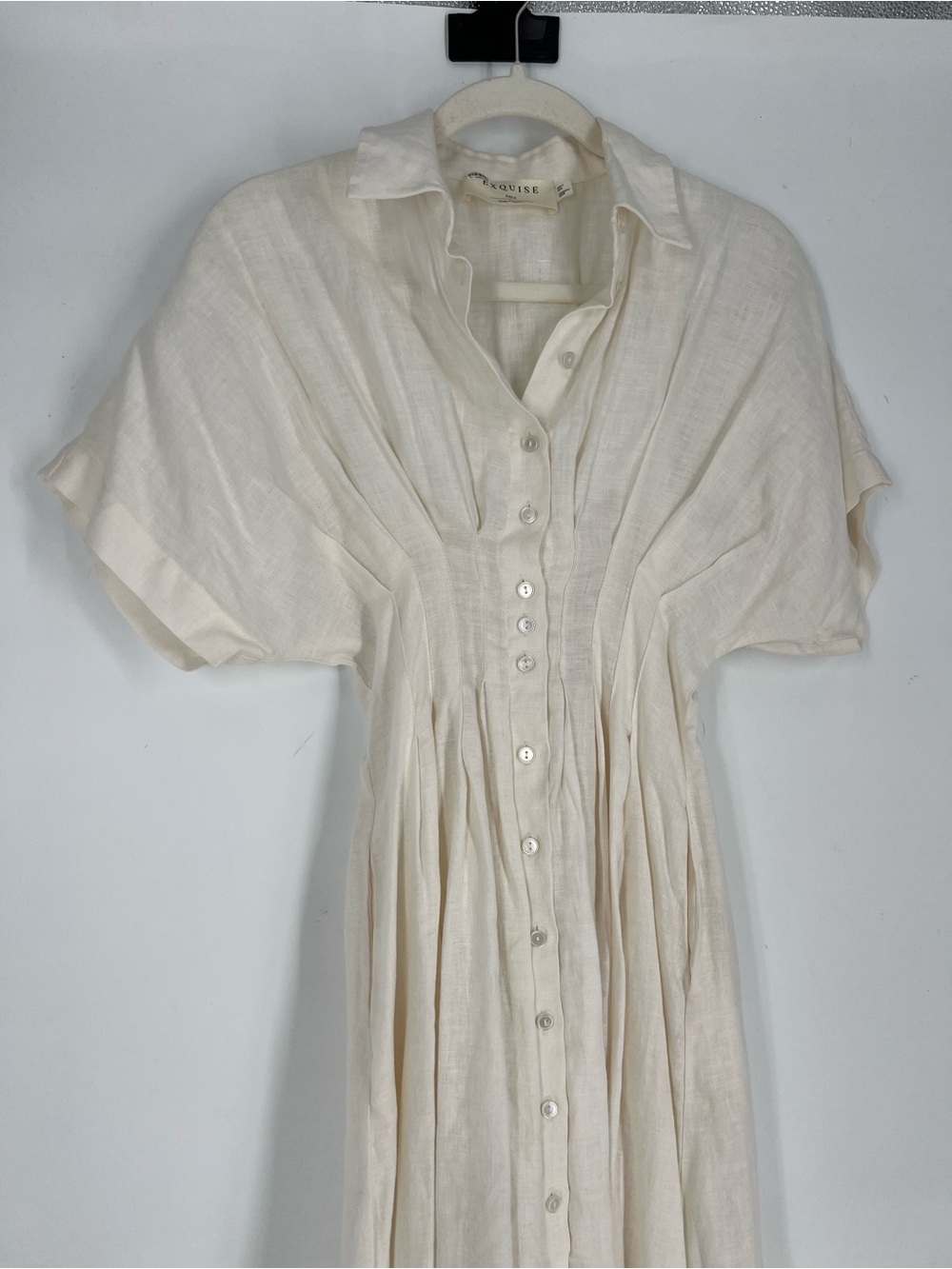 Exquise Anthropologie Tobie White 100% Linen Pleated Button Down Midi Dress XXSP - Picture 7 of 12